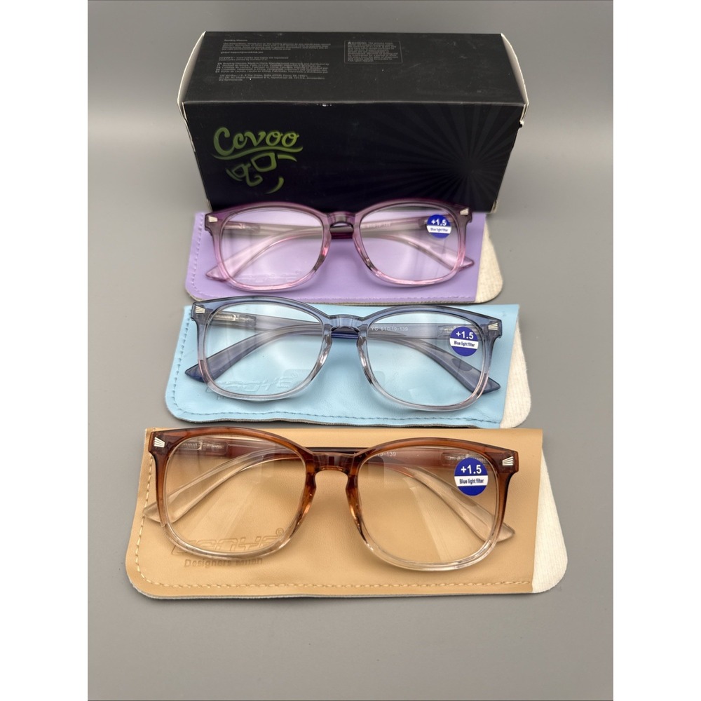 Ccvoo Reading Glasses 3 Pk Retro Readers Spring Hinge Glasses +1.50 NWT & Cases